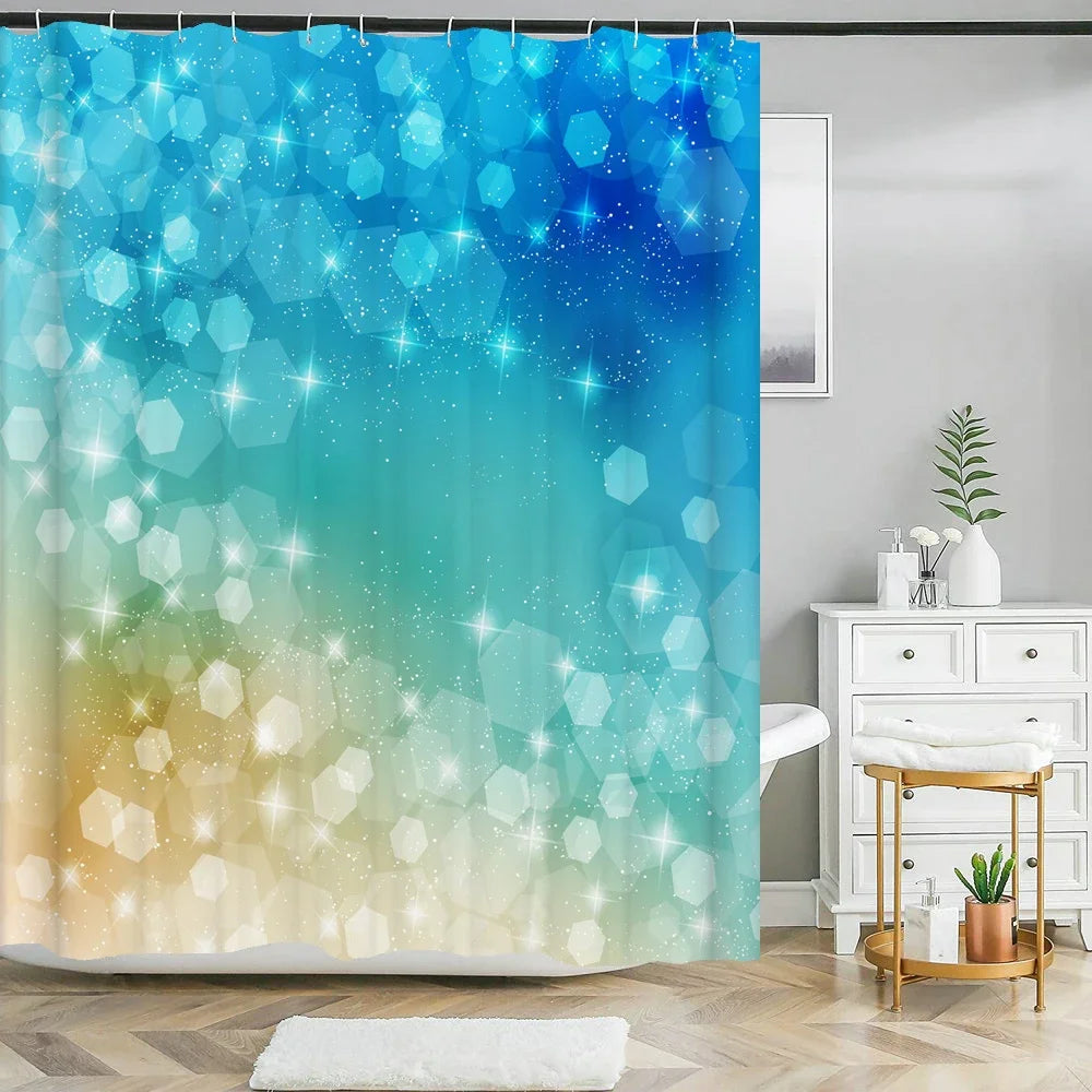 Colorful Rainbow Stripes Printed Shower Curtain Sparkling Diamond  Bathroom Curtain With Hook Waterproof Polyester Bath Screen