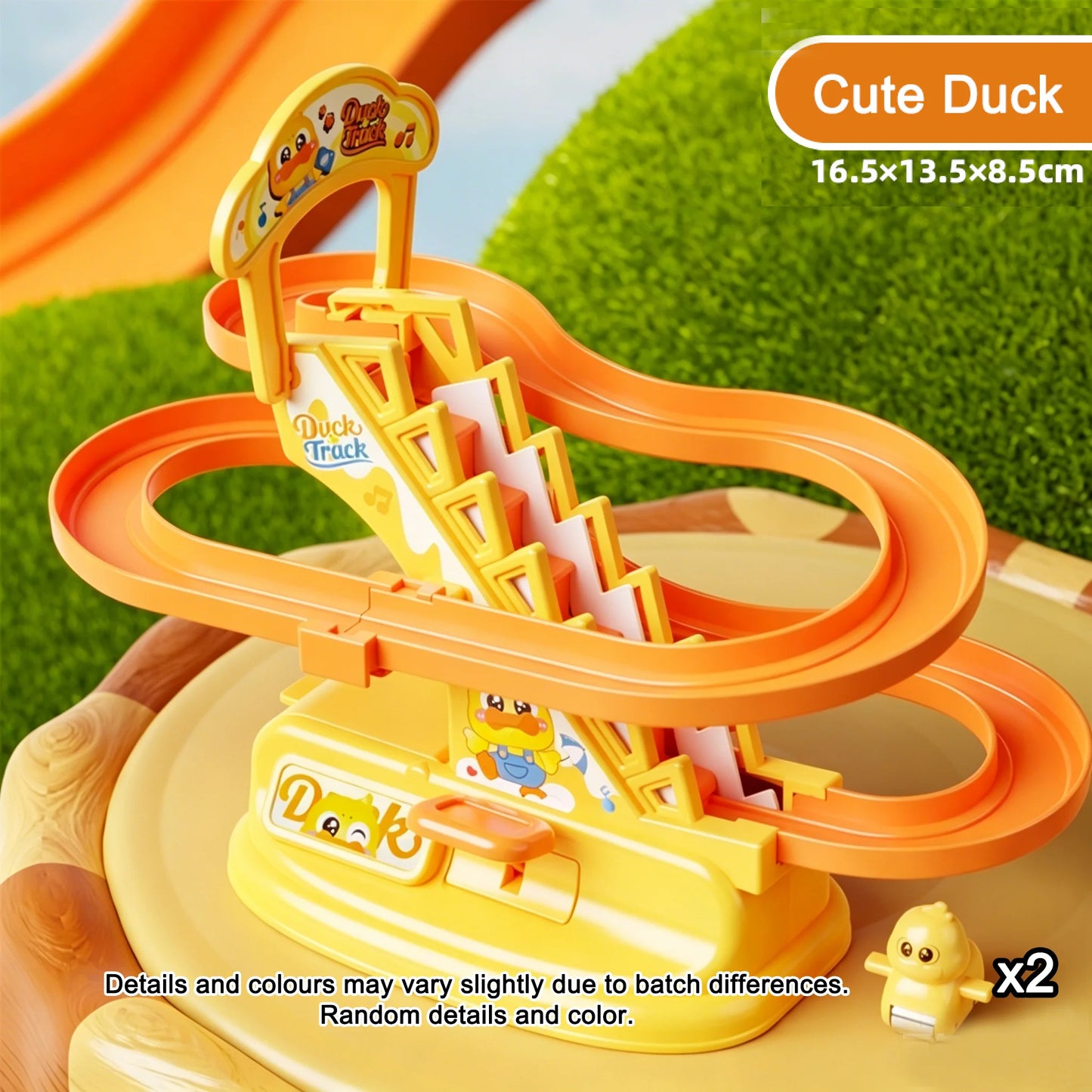Manual Press Duck Track Slide Toy,Kids Hand Operated Stair Climbing Race Car Game, Educational Interactive Toy for Boys Girls