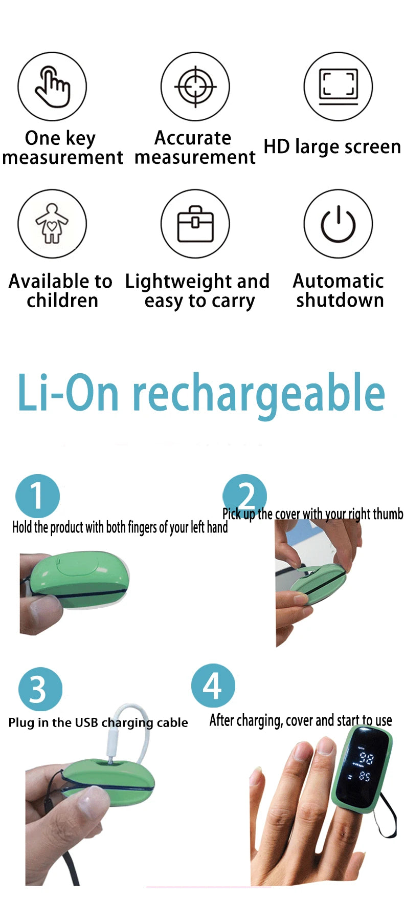 Rechargeable Oximeter Infrared Fever Thermometer Digital LCD Infant Adult Non-contact Laser Body Temperature Ear Thermometer