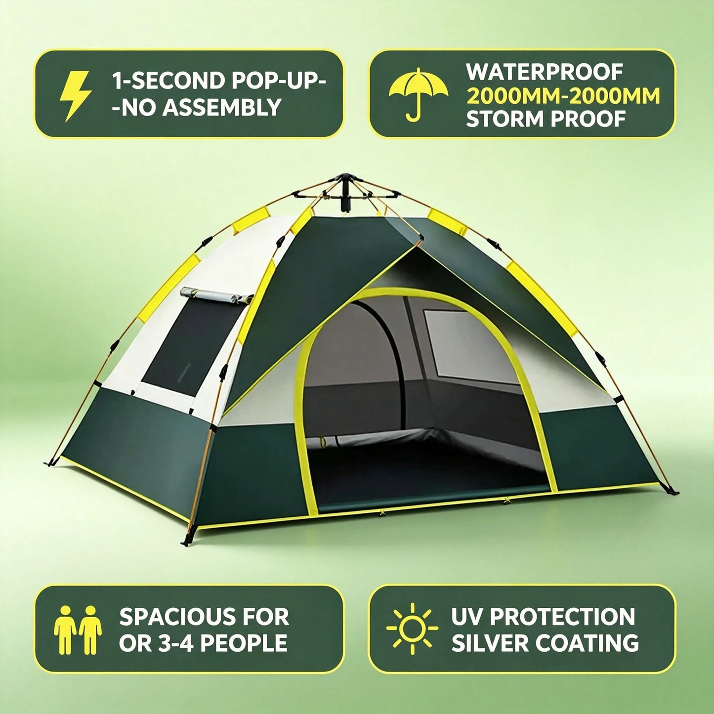 3-4 Person Instant Pop-Up Camping Tent Waterproof UV Protection Automatic Tent for Outdoor Hiking
