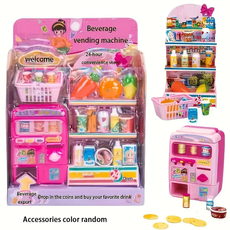 Mini Cashier Toy Cash Register Playset Pretend Play Set for Kids Vending Machine Pet Care House Water Dispenser Gift for Toddler