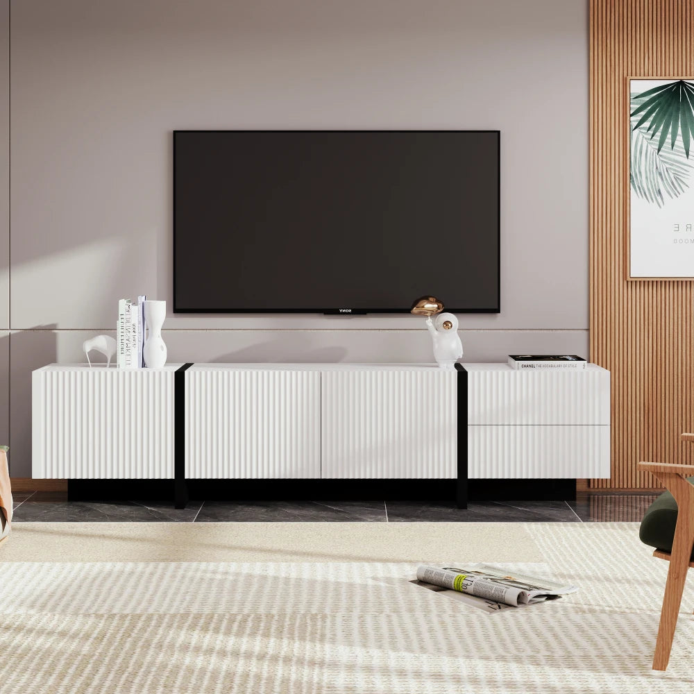 PINGGO Modern Large TV Cabinet 190cm Length Media Console with 3 Doors 2 Drawers, Storage TV Stand Entertainment Center