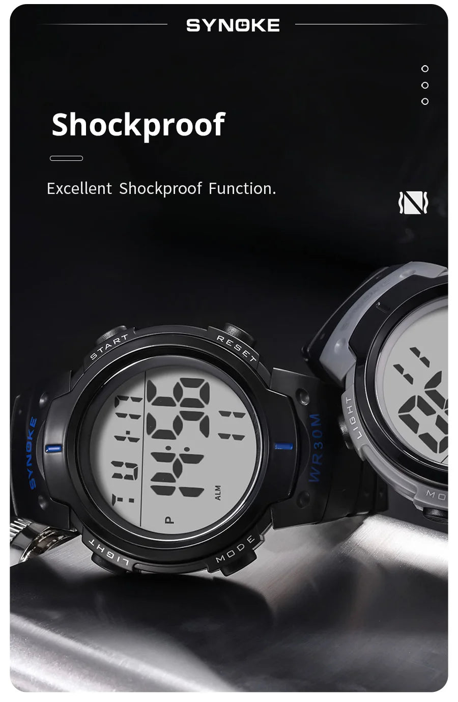SYNOKE Outdoor Sport Watch 30M Waterproof Digital Men Fashion MultiFunction Waterproof Digital Watch Men