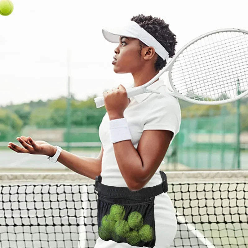Tennis Ball Holder Adjustable Tennis Ball Waist Bag Sweatproof Mesh Cloth Ball Pouch Pickleball Training Holding Bag Accessory