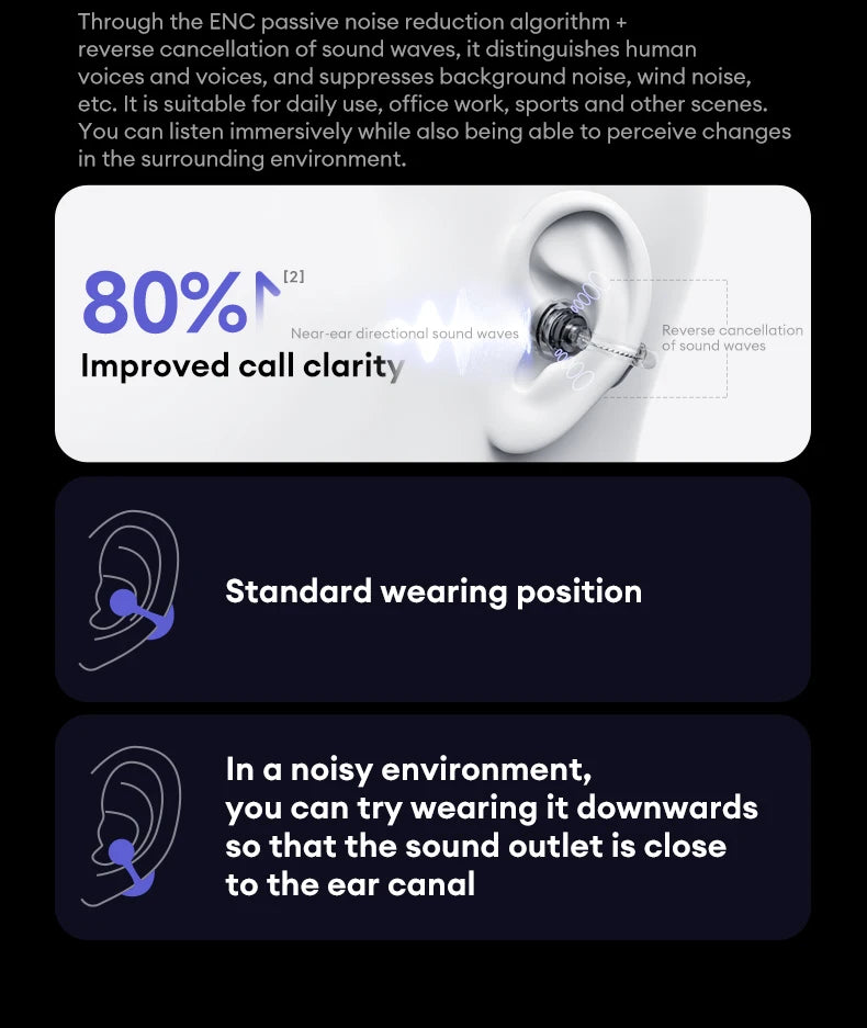 Choice Lenovo LE302 OWS Ear clip Wireless Earphones Low Latency HD Call Bluetooth Headphones HiFi Music Sport Fashion Earbuds