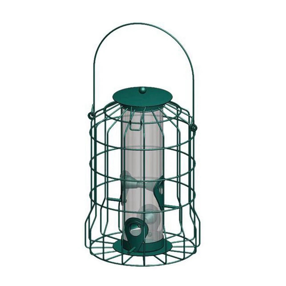 New Bird Deterrent Feeder Rust-Proof Hanging Bird Feeder Cage for Garden Backyard Squirrel-Proof Wild Bird Feeder Green