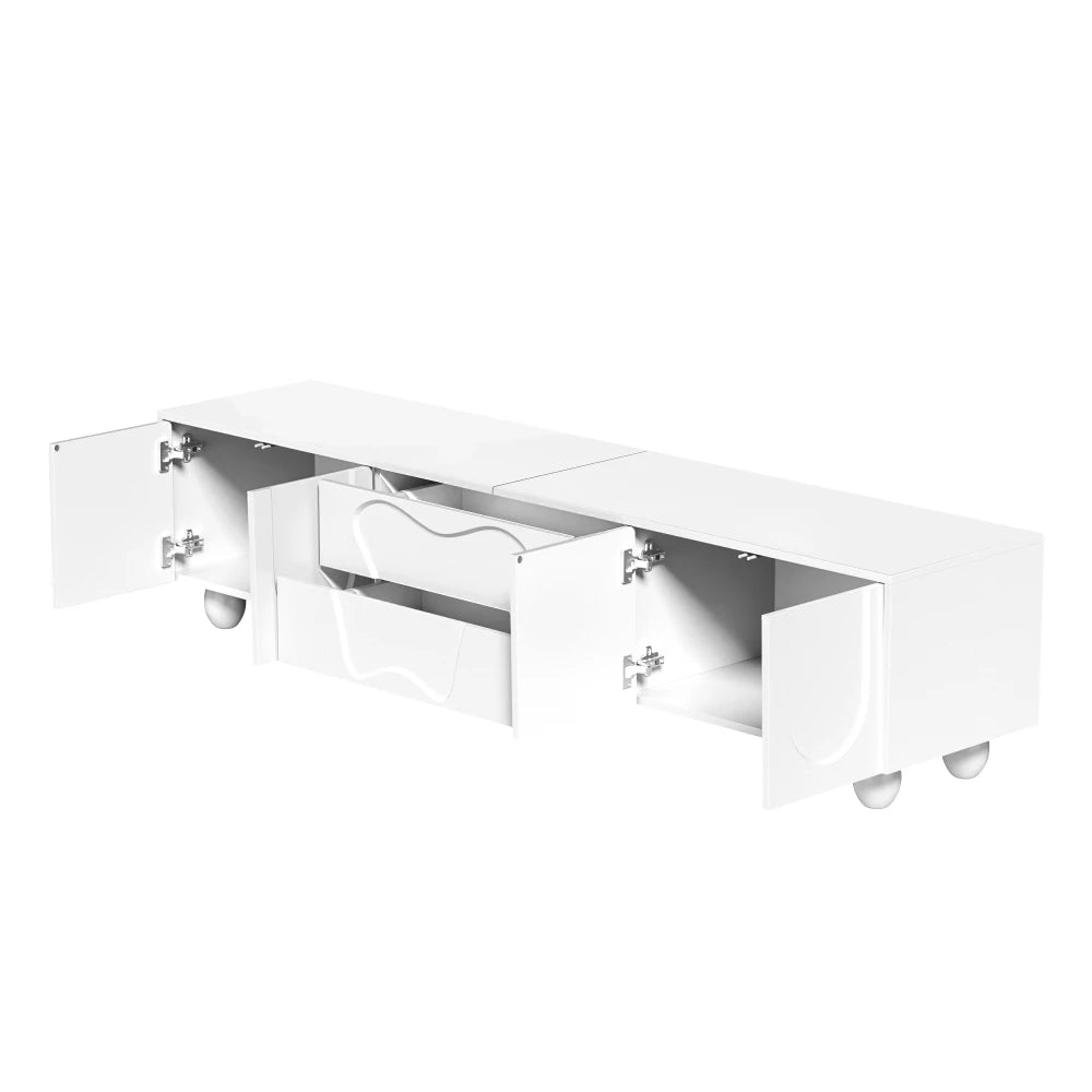 180cm Modern TV Stand for TVs up to 65 inches, Storage TV Cabinet with Solid Wood Legs, Black PB Board Entertainment Center for