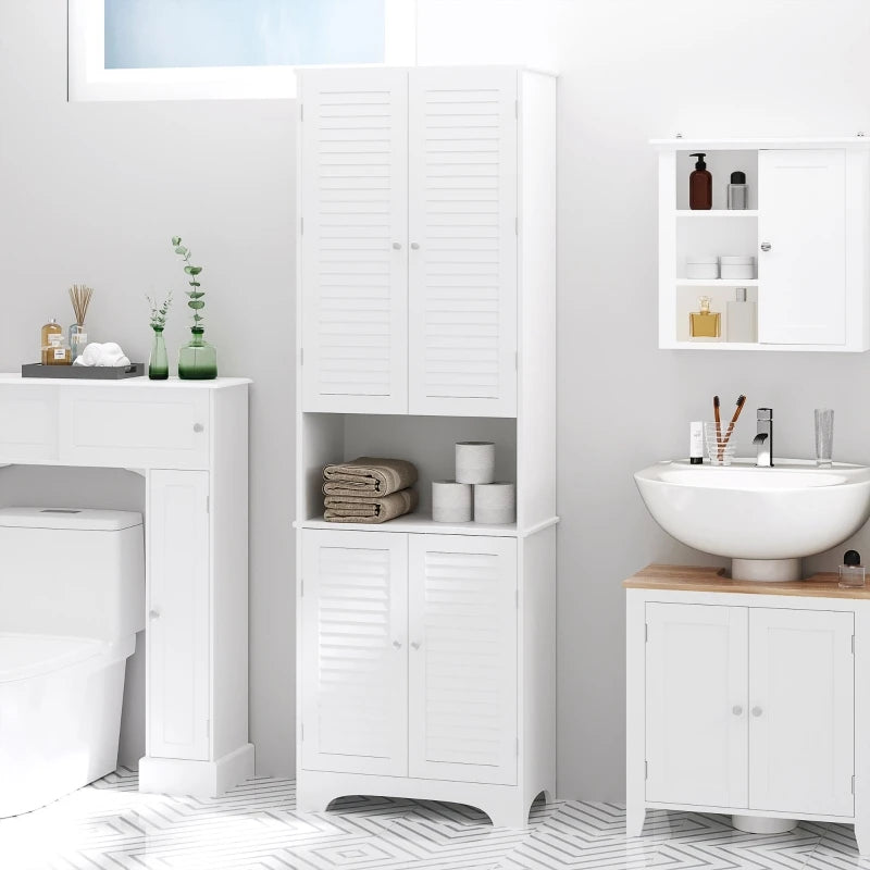 MDF Freestanding 6-Tier Bathroom Storage Cabinet White | UK