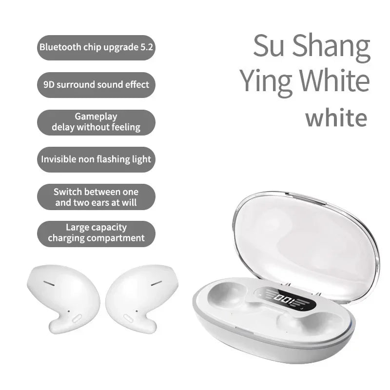 Sleep Wireless Earphone TWS Bluetooth 5.3 Headphones Hidden Earbuds IPX5 Waterproof Noise Reduction Sports Headset