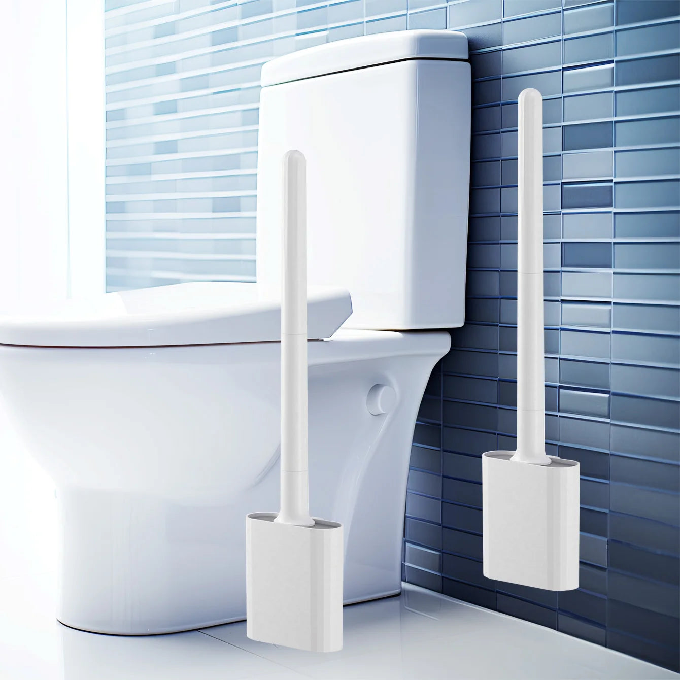 1 mini silicone toilet brush set, wall mounted and standing dual-purpose, soft silicone brush, easy to clean toilet corners