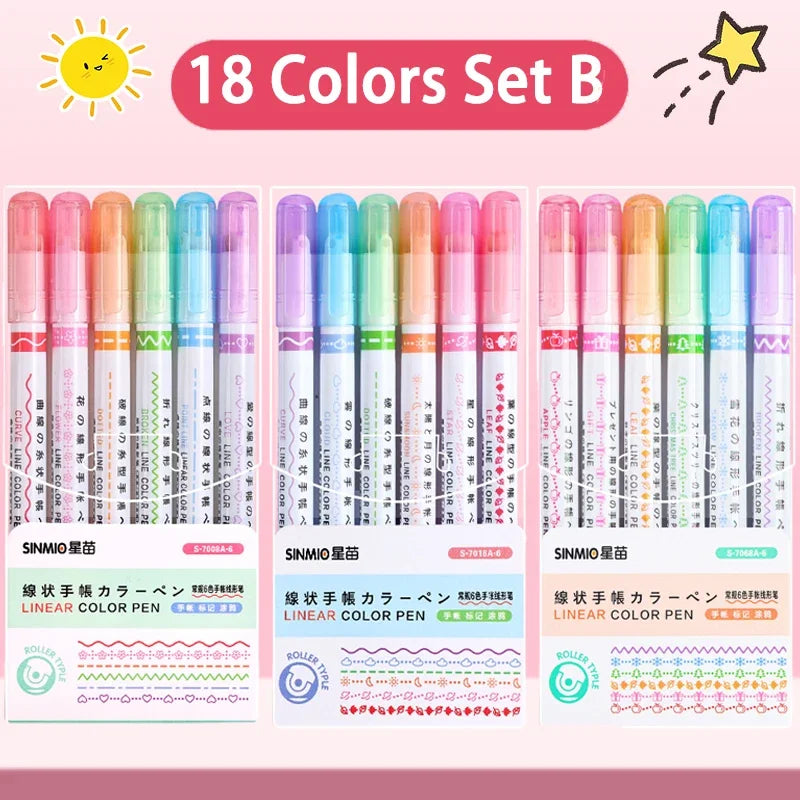 24/3 PCS Kawaii Flowers Line Shaped Highlighter Pens Roller Tip Curve Liner Marker for Writing Journaling Drawing Stationery
