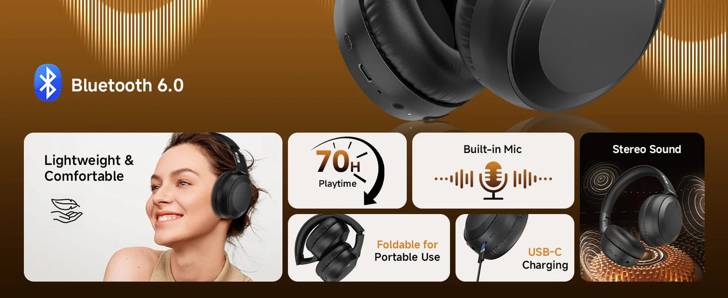 Acer OHR205 Wireless Bluetooth Headphones Foldable Over-Ear Headphone with 40mm Drivers Multipoint Bluetooth 6.0 for Home,Office