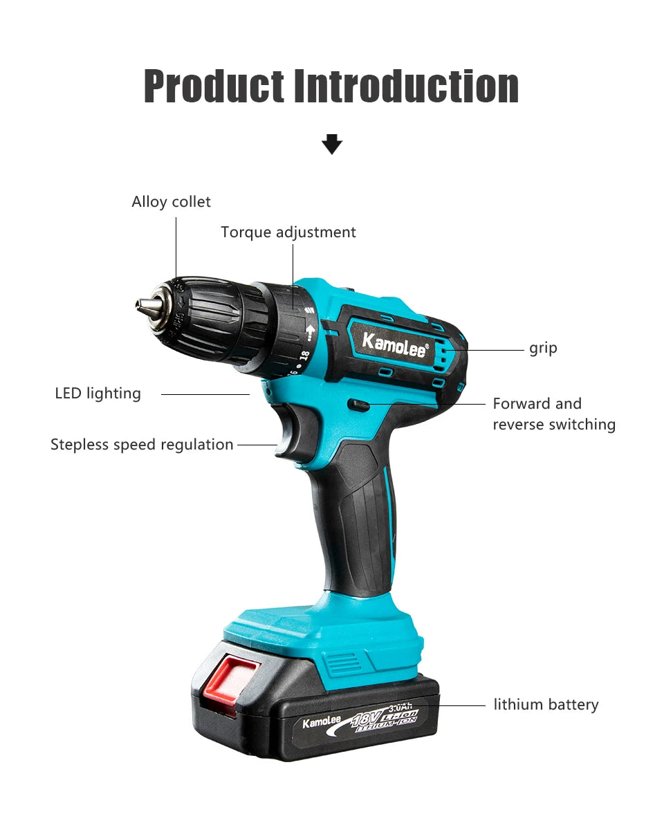 Kamolee 10mmElectric hand drill impact drill household small pistol drill multifunctional rechargeable electric screwdriver tool