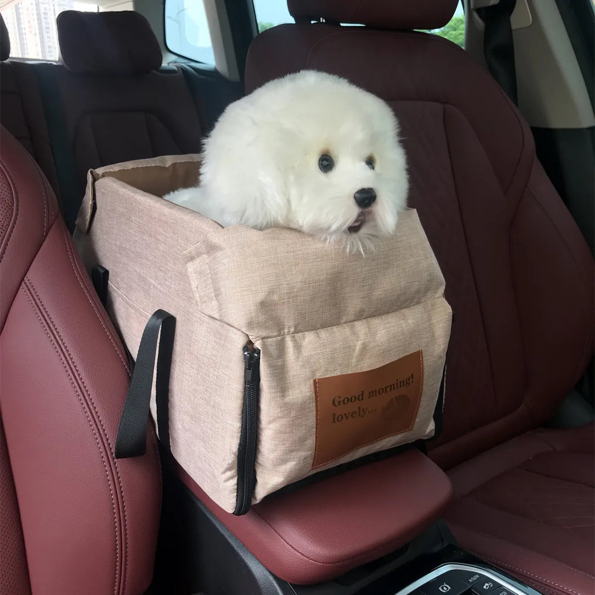 Pet Products Portable Console Booster Dog Car Seat & Carrier for Small Dogs & Cats,Car Seat for Center Car Armrest Safety Tether