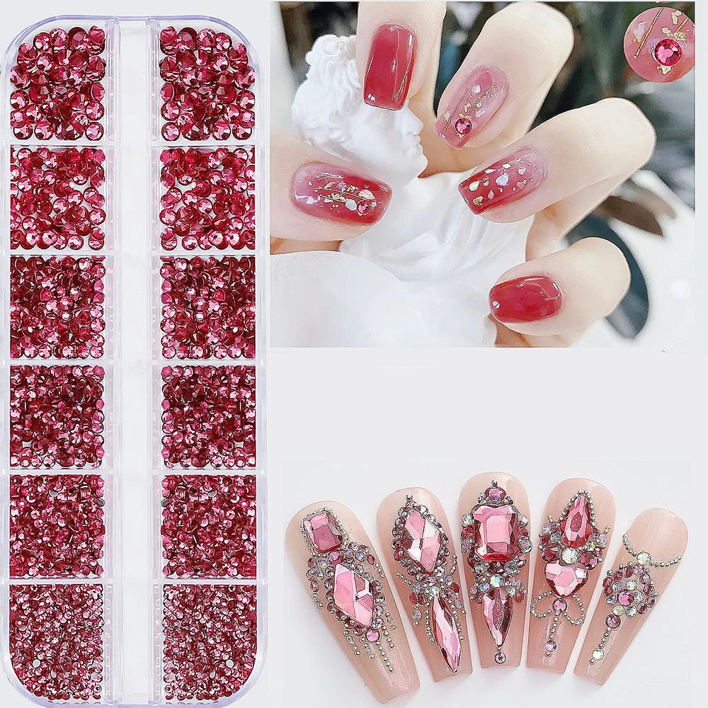 2400pcs+ Shiny Clear Crystal Gems Nail Rhinestones 1.5-4mm Mixed Round Glass Stone Flatback Nail Charms 12grids Nail Diamond DIY