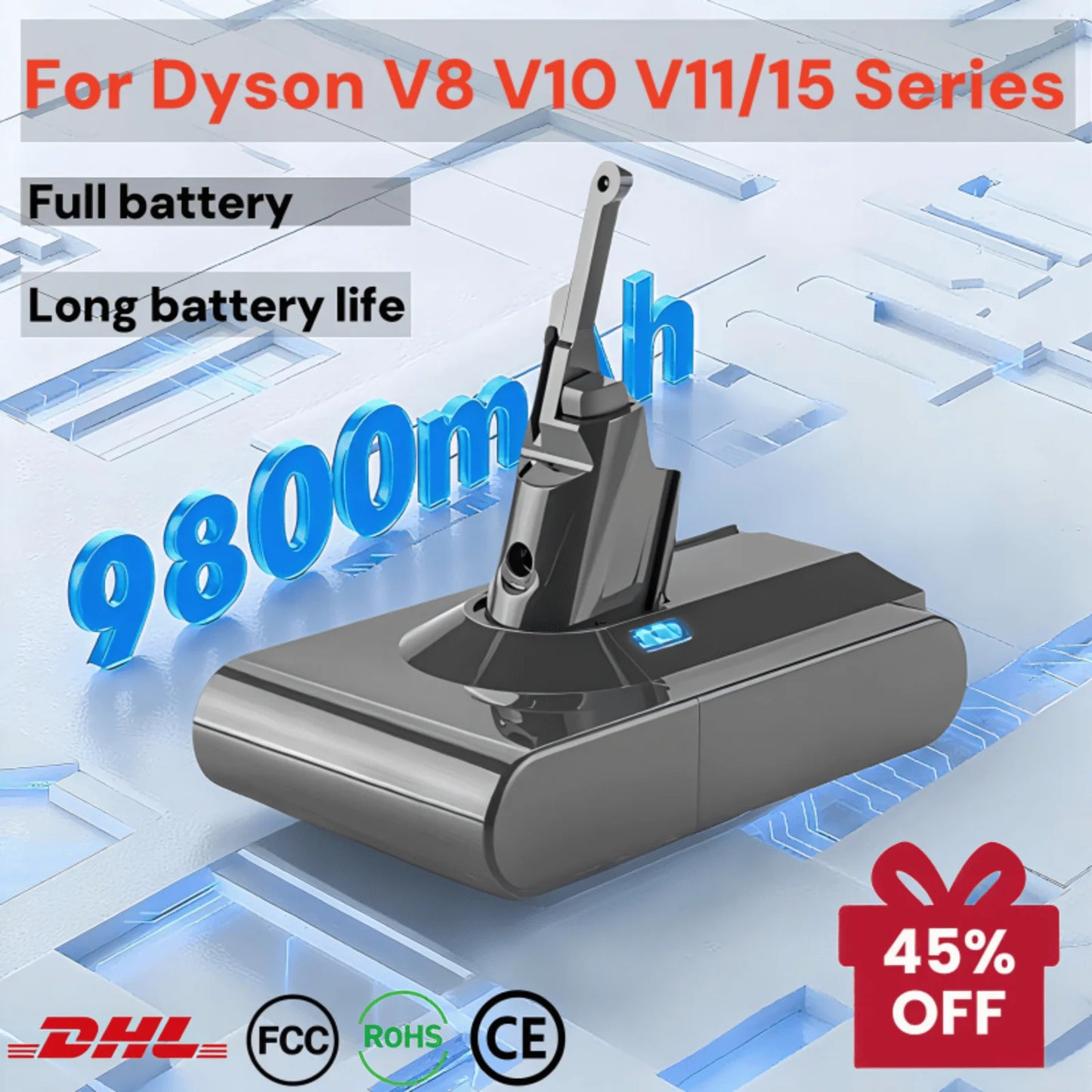 100%New Compatible with Dyson V10 V8  V11 V15 V7 Series SV07 SV09 SV10 DC62 Vacuum Cleaner rechargeable battery