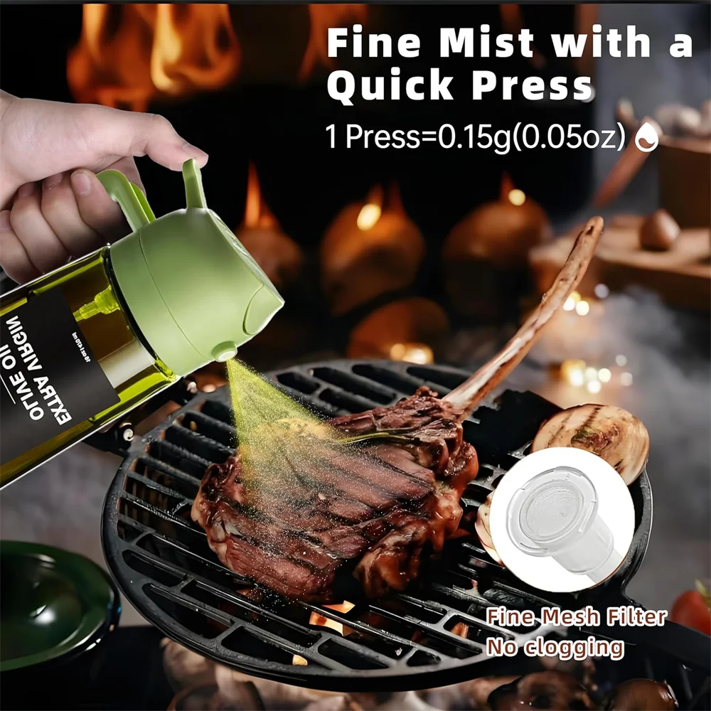 470 ML Oil Sprayer for Cooking, 2-in-1 Olive Oil Dispenser and Oil Bottle with Stickers, Thick Glass Spray Bottle