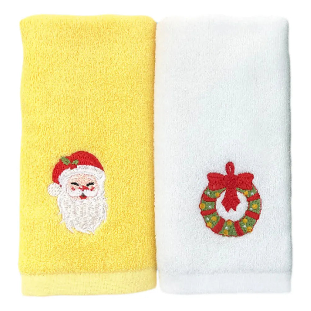 2Pcs Christmas Cartoon Face Towel Pure Cotton Embroidered Xmas Towel for Kids Holiday Gift Soft Absorbent Facial Cloth
