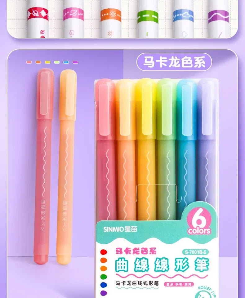 24/3 PCS Kawaii Flowers Line Shaped Highlighter Pens Roller Tip Curve Liner Marker for Writing Journaling Drawing Stationery