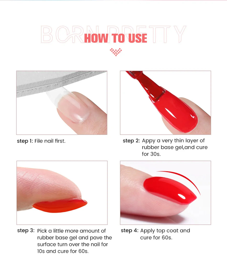 BORN PRETTY 15ml Jelly Nude Rubber Base Gel Natural Milky White Clear Semi permanent Self-Leveling Soak Off UV LED Gel Varnish