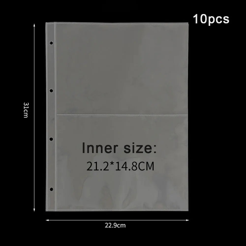 A4 Clear 10 Pcs Photo Album Refill Pages File Protector 4/11 Holes 6×4 8×10 4/11 Ring Binder Photocards Postcard Card Notebook