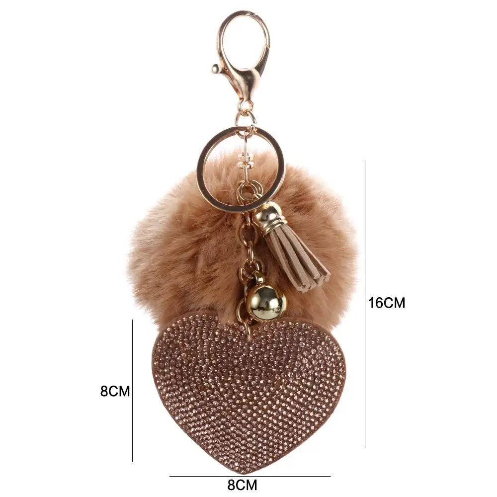 Fashion for Women's Bags Girls Ornaments Packaging Decoration Pompom Keychains Rhinestone Heart Bag Pendant Rhinestone Keyrings