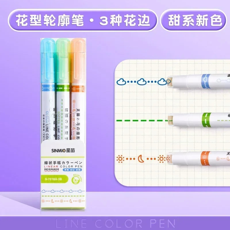 24/3 PCS Kawaii Flowers Line Shaped Highlighter Pens Roller Tip Curve Liner Marker for Writing Journaling Drawing Stationery