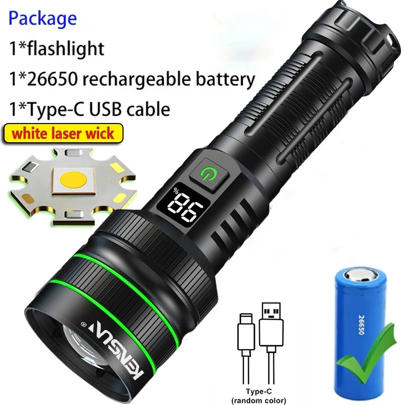 hit product long-range kilometer ultra bright flashlight, outdoor waterproof high-power strong light flashlight, rechargeable
