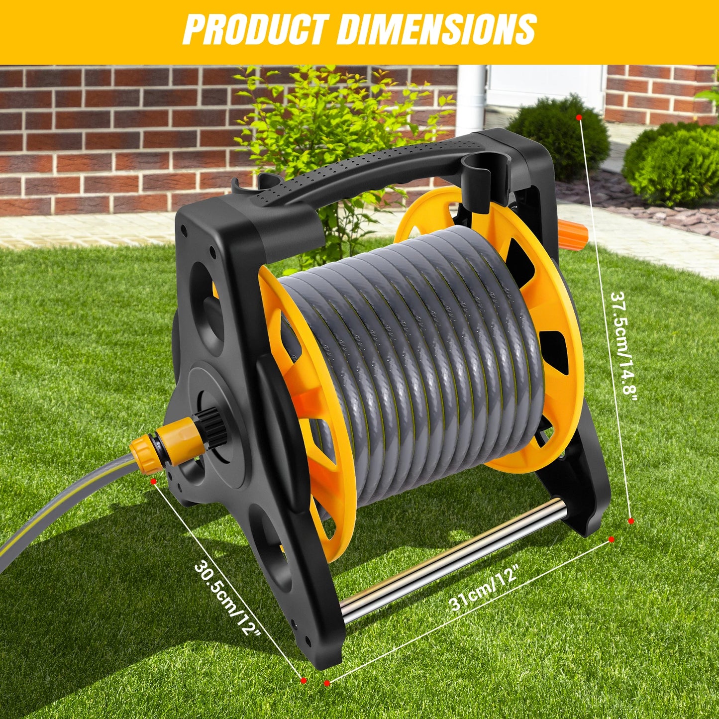 Garden Hose Reel with 15M/25M/30M Water Hose and 7-Function Spray Nozzle, Heavy Duty Portable Hose Reel, Wall Mountable/Portable,Save Space, Multi-Purpose Hosepipe for Watering Garden, Flowers, Cars