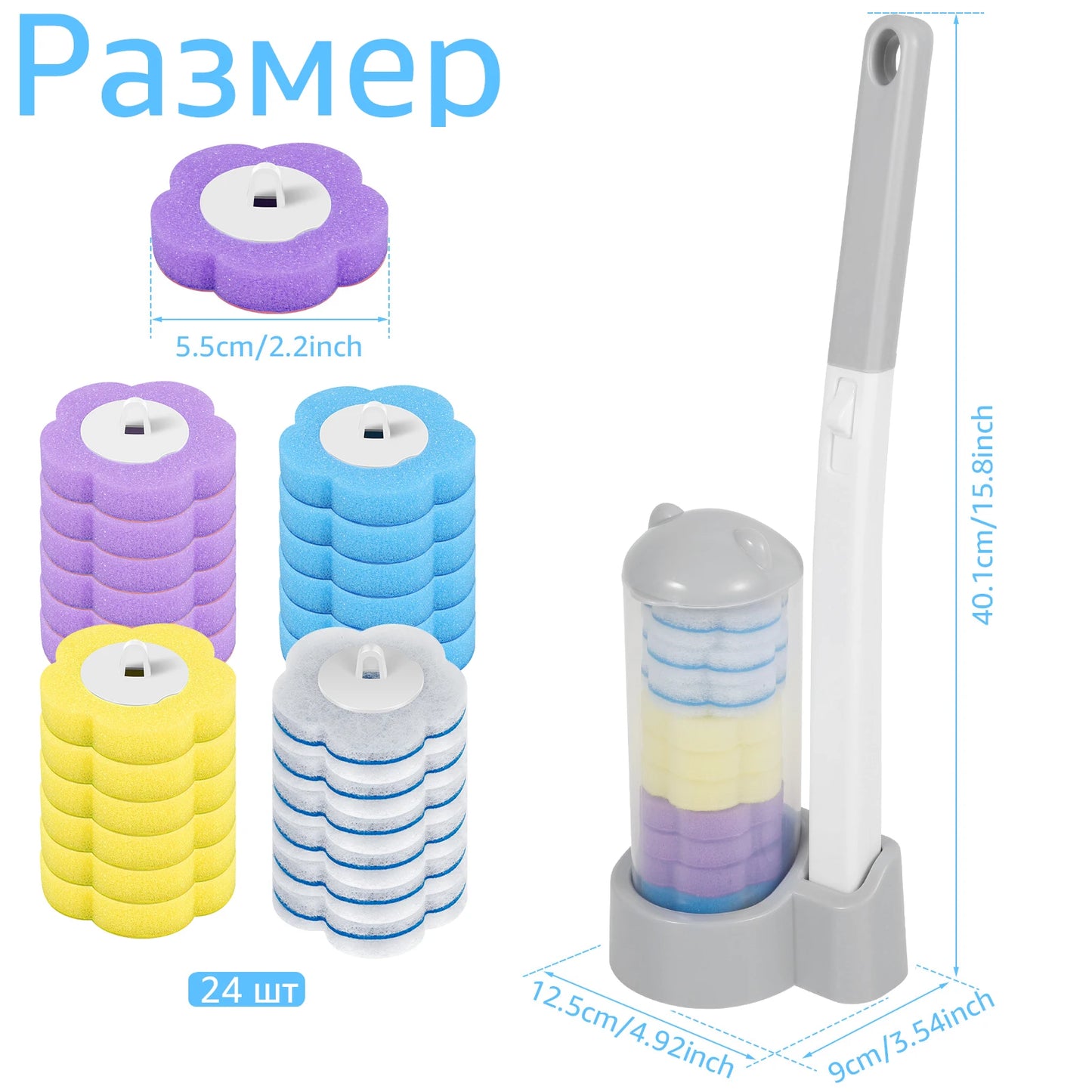 24/72Pcs Disposable Toilet Brush Long Handle Wall-mounted Wc Cleaning Tool Kit with Replaceable Brush Head Bathroom Accessories