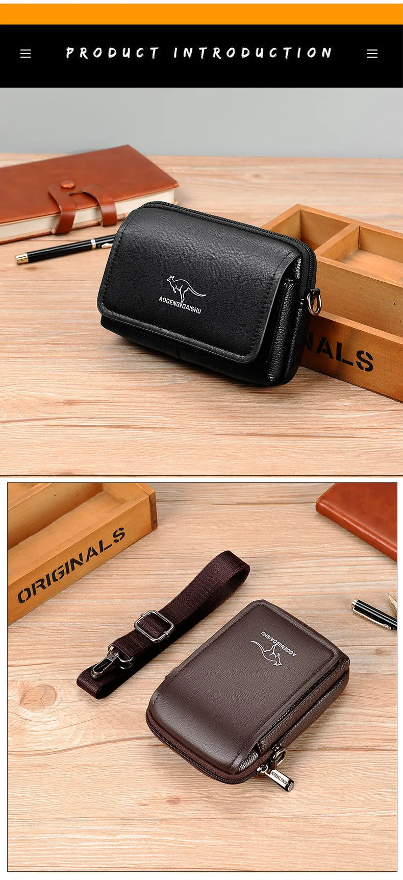 Leather Fashion Phone Pouch Belt Bag Shoulder Crossbody Waist Pack Vintage Outdoor Multi-function Mens Leisure Hanging Waist Bag
