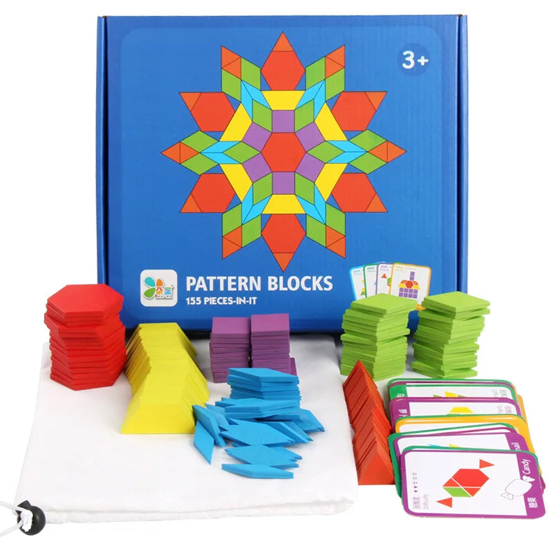 DIY Children's Wooden Toys 155pcs Wooden Jigsaw Puzzle Board Set Colorful Montessori Educational Toys For Children Kids Gift