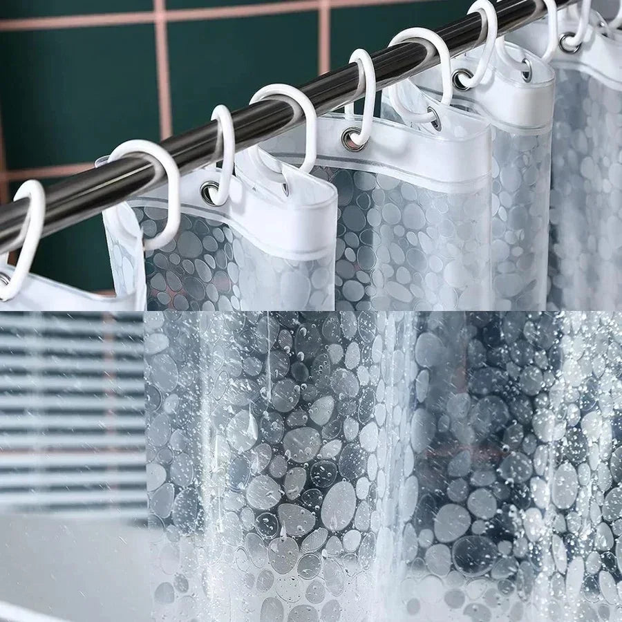 1pc Waterproof Clear Shower Curtain Pebble Pattern PEVA Bath Curtain Liner with Bottom Magnets Plastic Bath Curtain for Bathtub