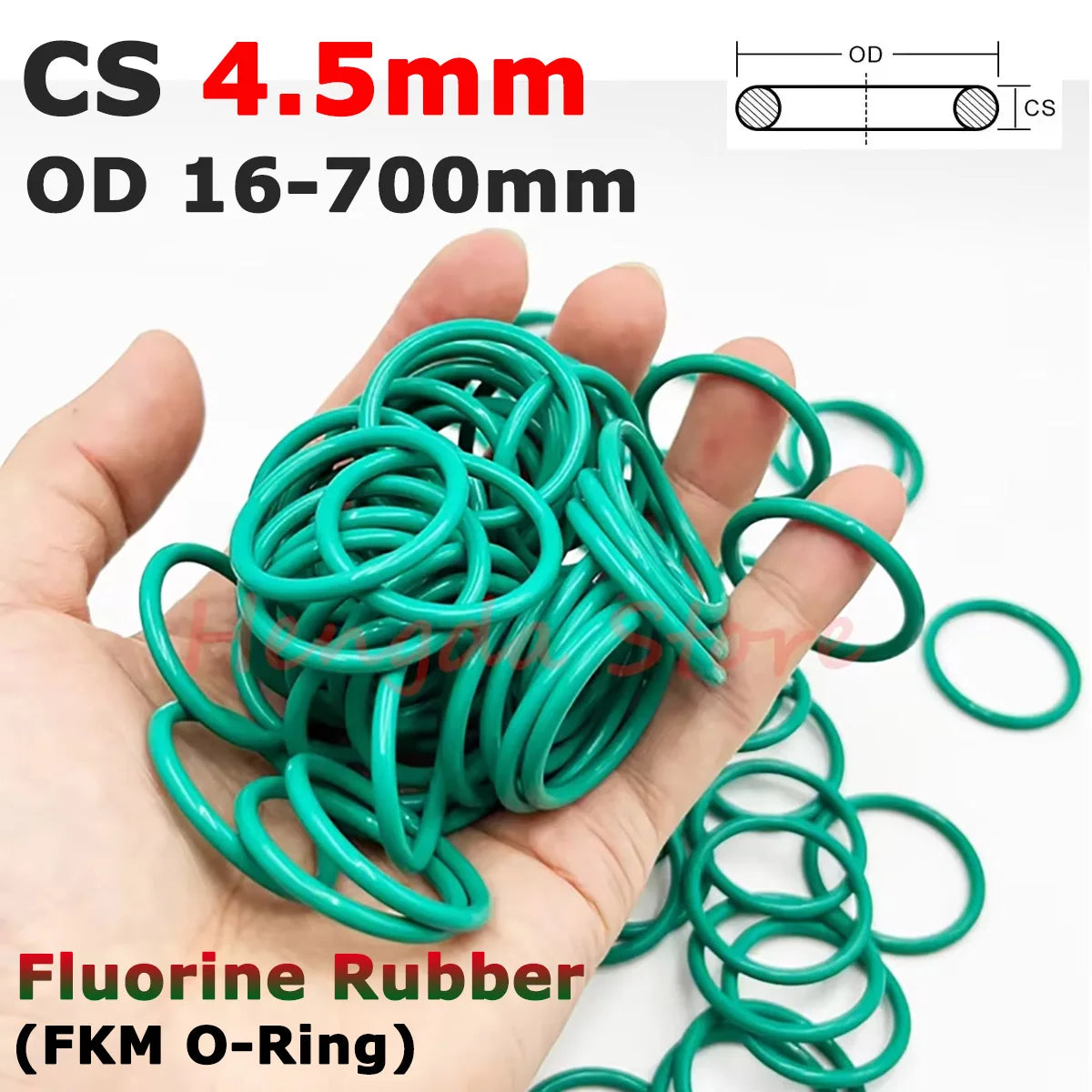 Green FKM O-Rings Cross Section CS 4.5mm OD 16-700mm Fluorine Rubber O Ring Sealing Washer Gasket Oil Resistant Acid & Alkali