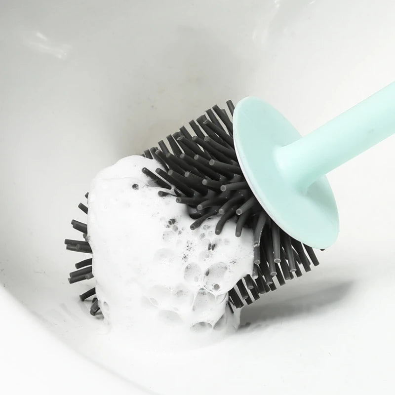Silicone Toilet Brush Wc Quick Drying Bracket Gap Brush With Holder Flat Head Soft Bristles Cleaning Tools Bathroom Accessories