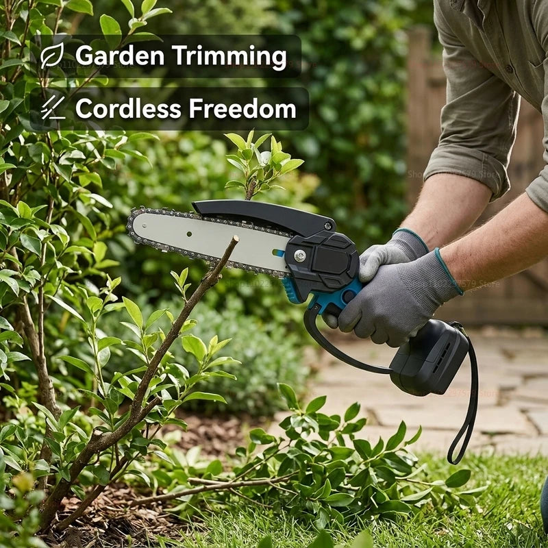 6Inch Cordless Electric Chainsaw Rechargeable No Battery Lightweight Power Tool for Woodcutting Gardening Makita 18V Compatible