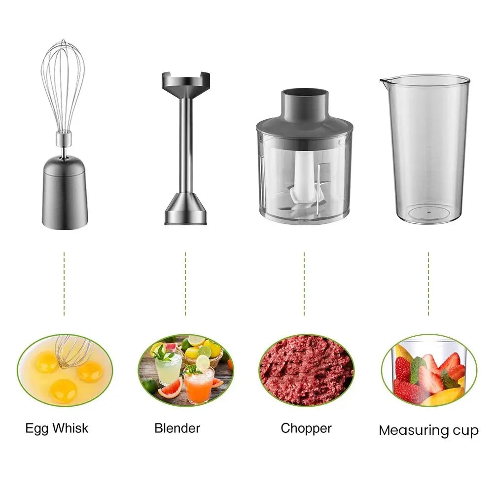 Hand Immersion Blender Powerful 4-in-1,Stainless Steel Stick Food Mixer,700ml Mixing Beaker,500ml Processor,Whisk