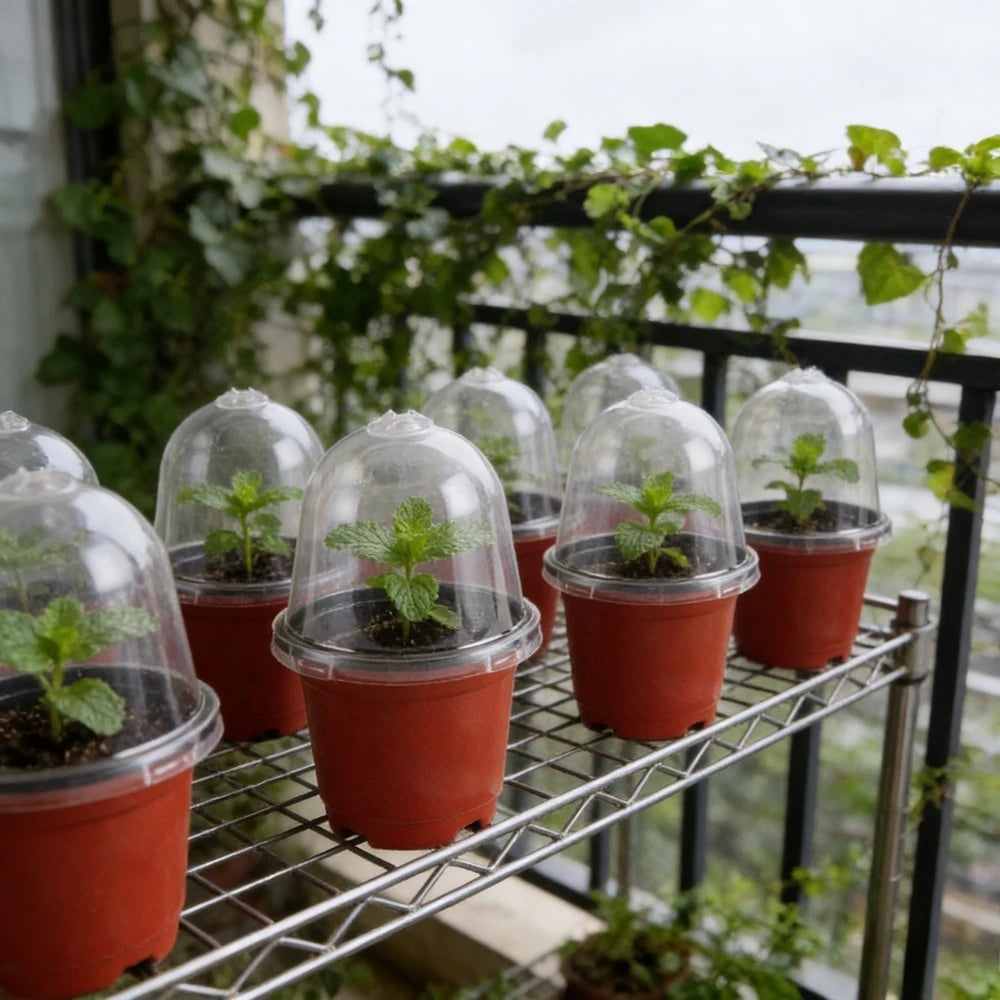 18 Piece Set (9 Pots+9 Lids), Infrared Black Inner Circular Plastic Flowerpot. Suitable for Gardens, Balconies, and Home Decor