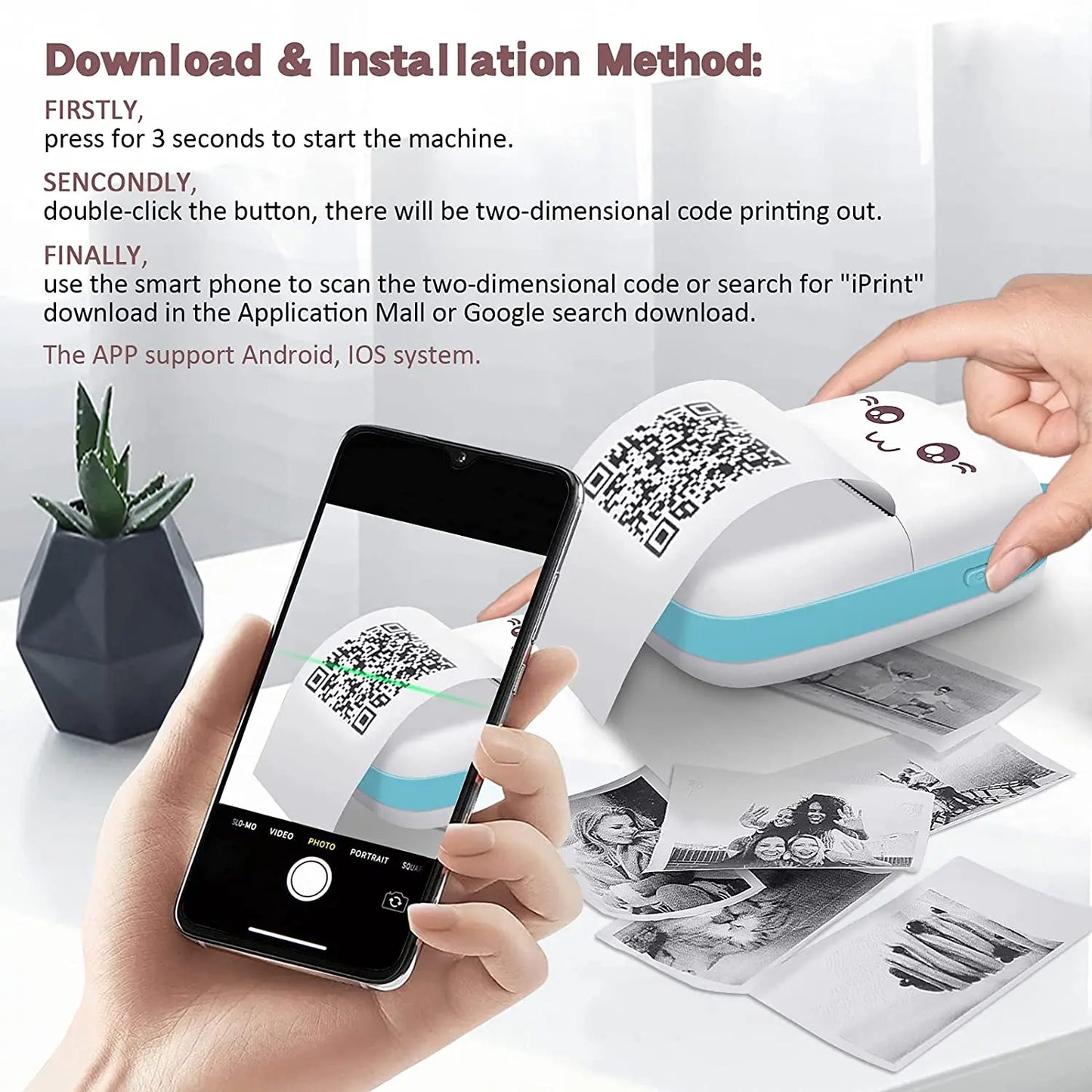 Portable Thermal Printer MINI Wirelessly BT 203dpi Photo Label Memo Wrong Question Printing With USB Cable Imprimante Portable