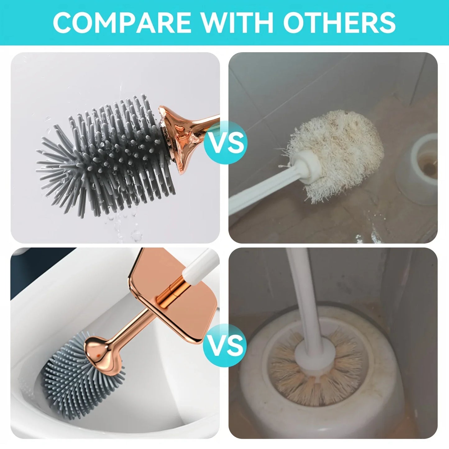 Silicone Toilet Brush Set Long Handle No Drill Wall Mounted Quick Dry Leak Proof for Bathroom Deep Cleaning Durable Multi Use