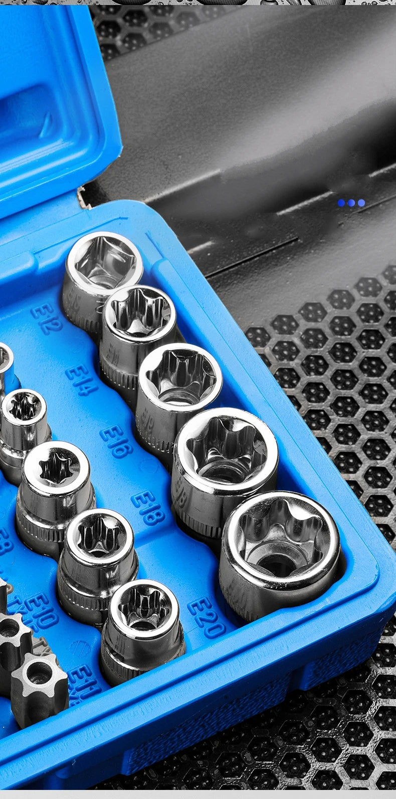 Professional 34pcs Torx Bit Socket & E-Torx Star Socket Set 1/4" 3/8" 1/2" Drive Male Female E-torx Bits Handheld Tool with Case