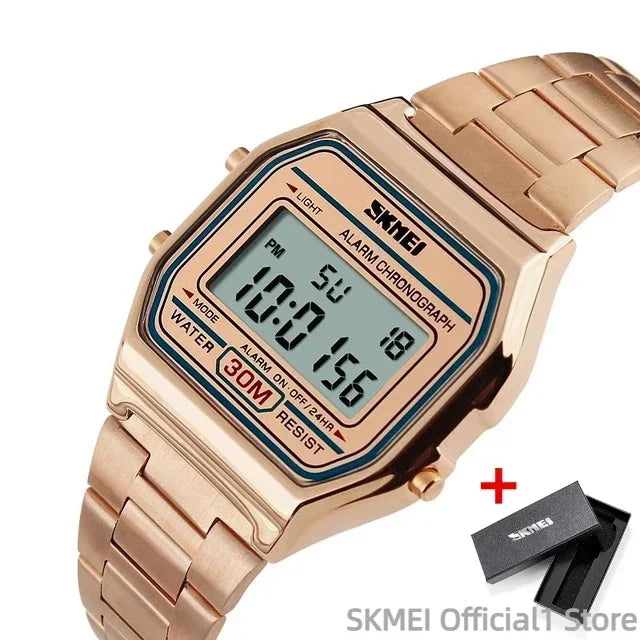 SKMEI Digital Sports Watch for Men Luxury Stainless Steel Electron Waterproof Mens Wristwatches Clock 1328 Reloj Hombre 1123