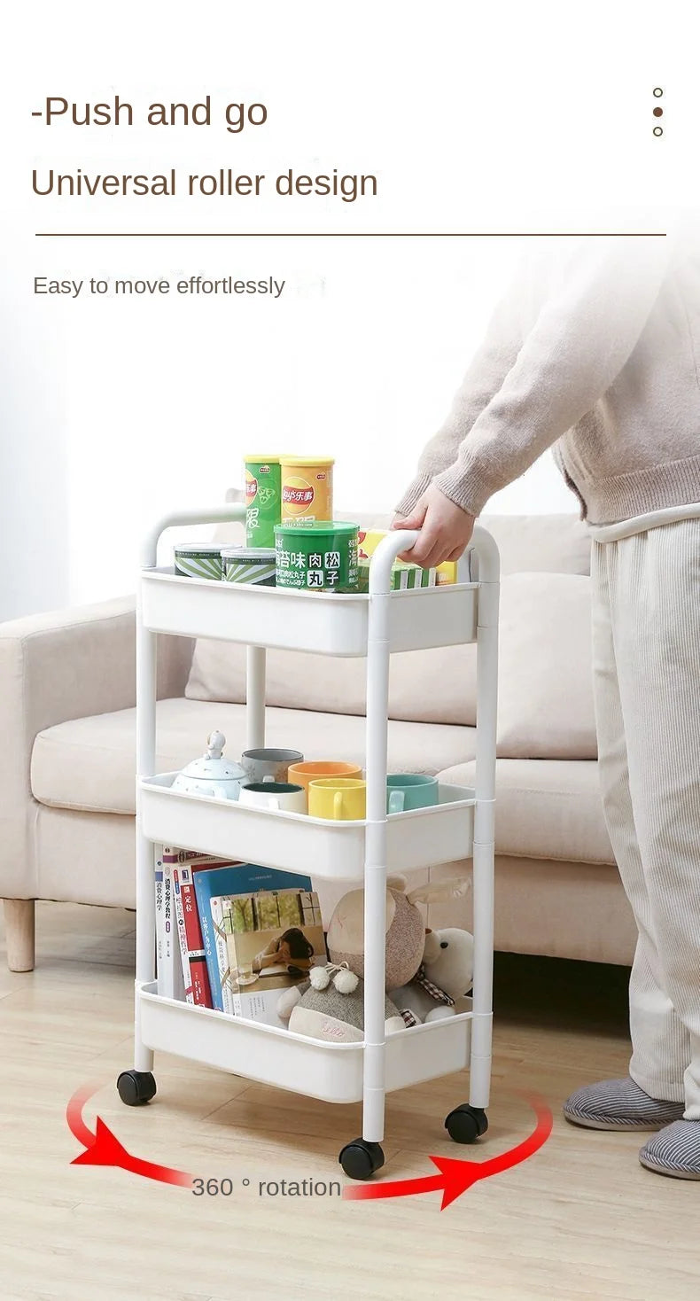 Household Multi-layer Small CartStorage Rack with Wheels To Floor Kitchen Bedroom Bathroom