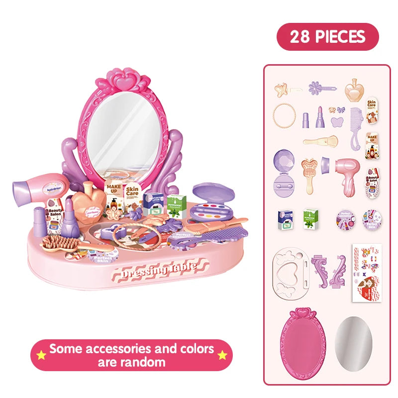 30pcs Kids Dressing Table Toy Girl Simulation Home Makeup and Makeup Jewelry Box Pretend Play Toys for Children Birthday Gift