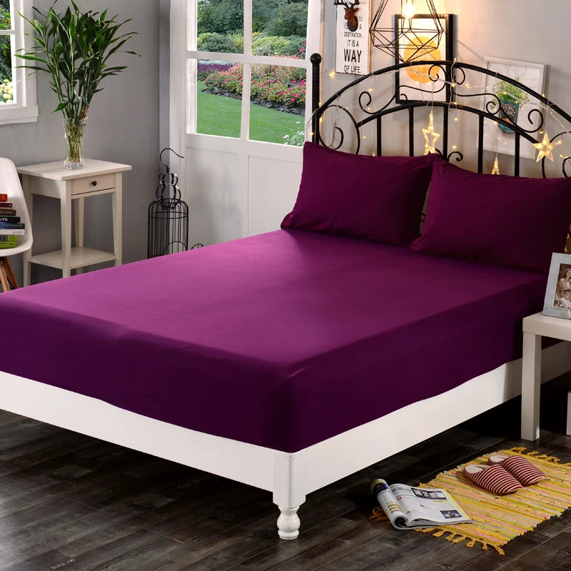 1Pc High Quality 100% Polyester Solid Color Fitted Sheet Mattress Cover Four Corners With  Elastic Band Bed Sheets