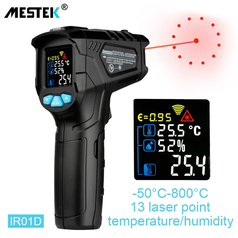 Digital Infrared Thermometer Non-contact Pyrometer Laser Temperature Meter Imager Hygrometer IR Termometro Color LCD Light Alarm