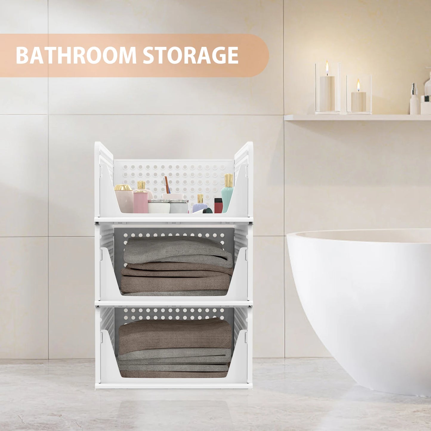 Wardrobe Storage Organiser, 4 Pack Stackable Storage Boxes Clothes Storage,Cupboard Storage Organiser, Under Sink Storage