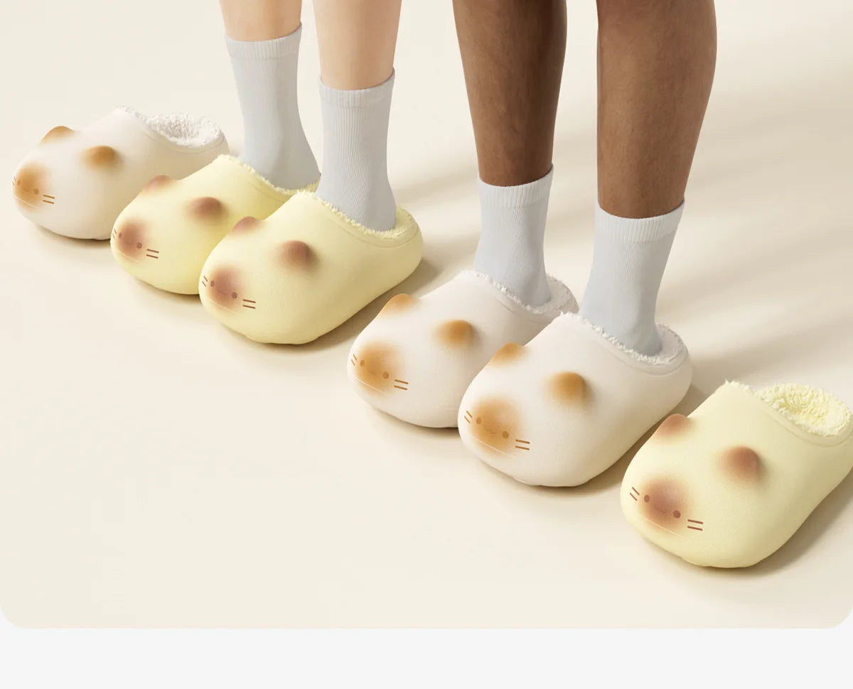 Kawaii Kitty Designer Slippers Women's Bottom Cat Paw Shoes Winter Warm Waterproof Mules Clogs Woman Kitten Home Slipper Adult
