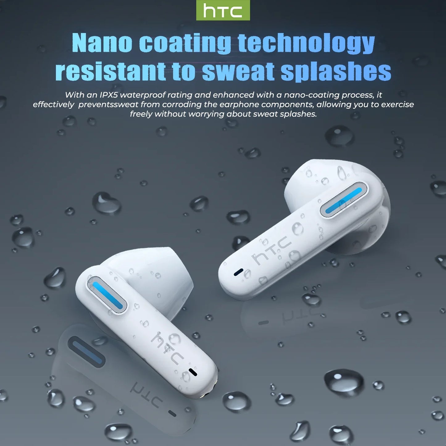 HTC NE49 Earphones Bluetooth V6.0 Noise Reduction TWS Sports Wireless Headphones with Mic Long life
