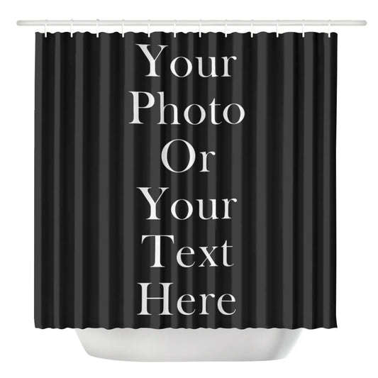 Custom Photo Shower Curtain Personalized Text Design DIY Home Decor Unique Gift Idea Black Background Custom Print